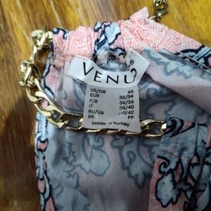 Venu Pink and Blue Patterned Top with Gold Chain
